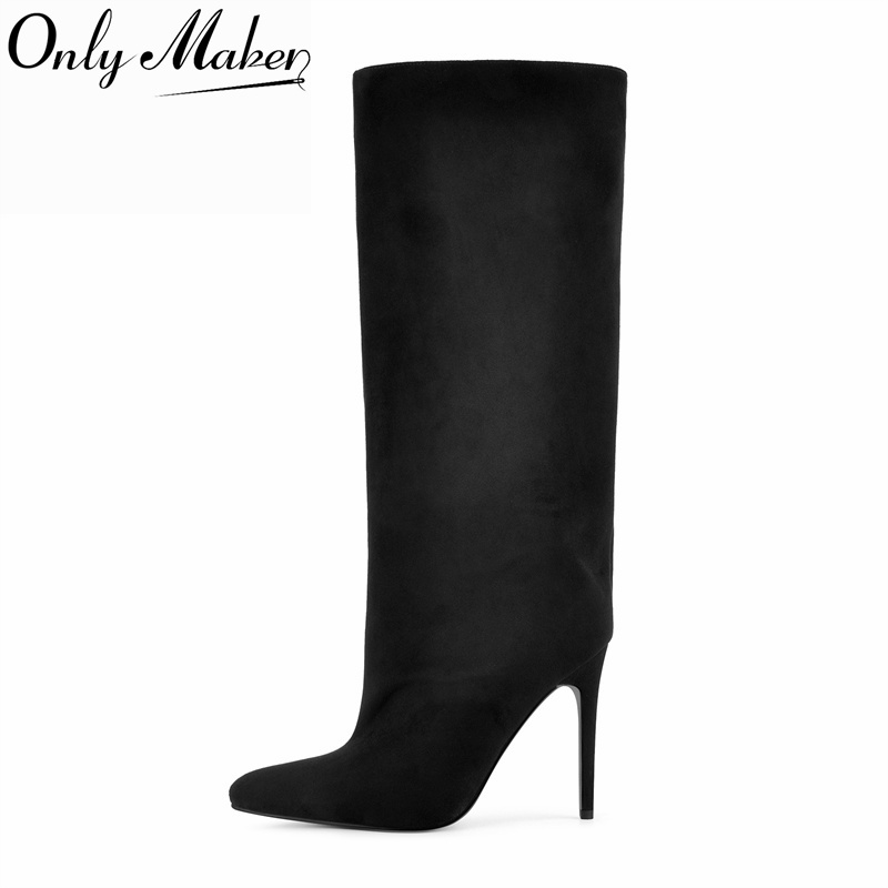 Women'S Shoes X Wide - Onlymaker Black Faux Suede Knee High